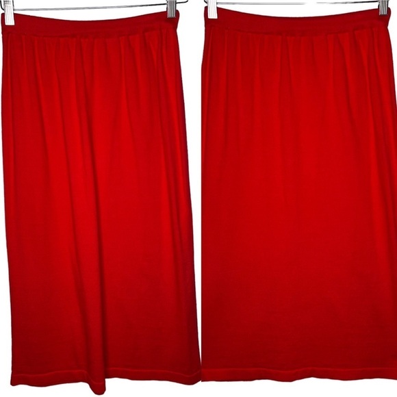 Prophecy Red Knit Midi Length Pencil Skirt Size M USA Made Cotton Comfort Waist - Picture 3 of 13